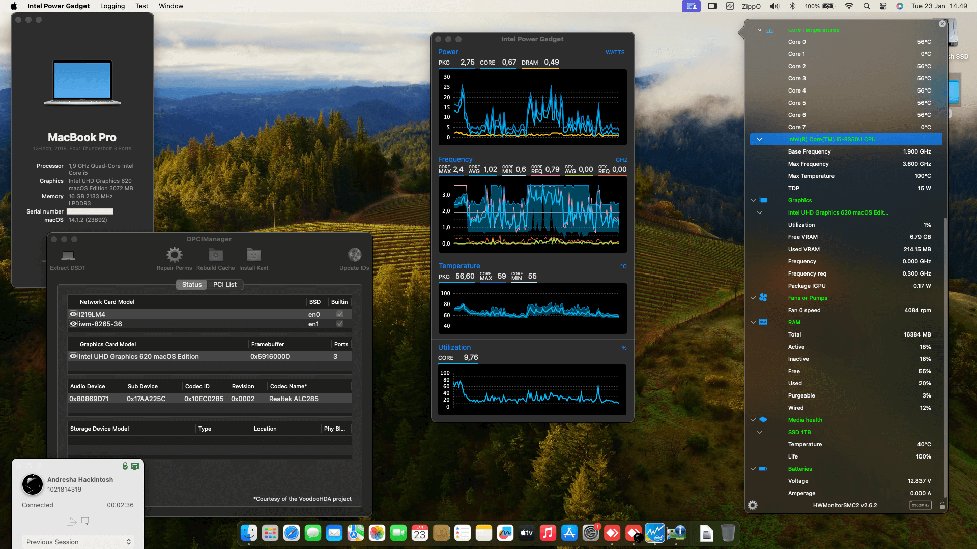 Success Hackintosh macOS Sonoma 14.1.2 Build 23B92 in Lenovo Thinkpad X1 Carbon 6th Gen